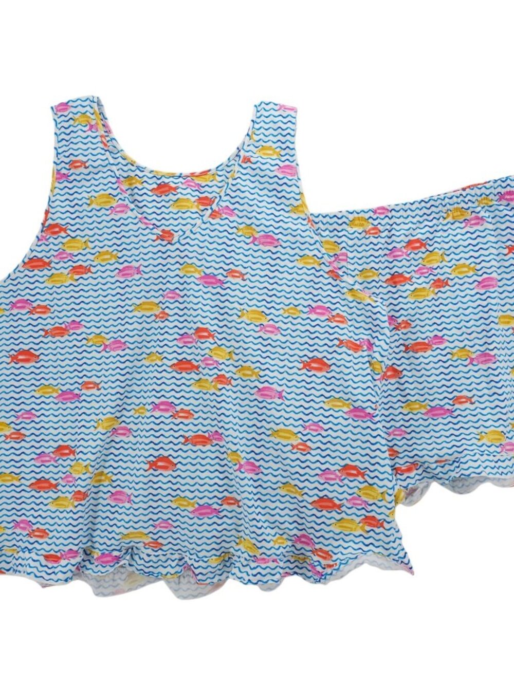 BEDHEAD PJ Set Fish Print Ruffle Cami Tank Shorts Cotton Stretch Size 2X